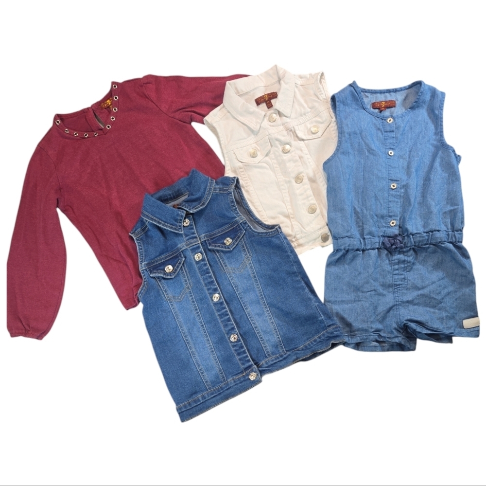 7FAM Toddler Girl 4T Bundle Vests Top Romper Spring Fall EUC 7 For All Mankind